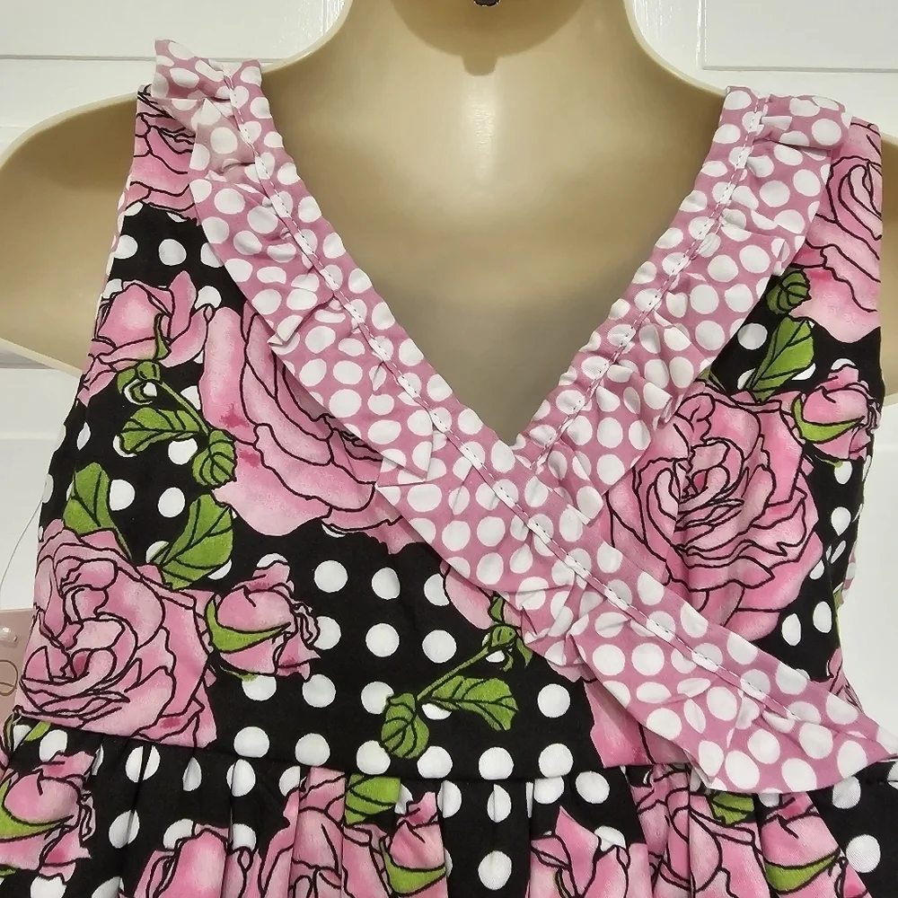 Hatch & Cloak Bye Bye Birdie Scoop Neck Wrap Dress Floral Polka Dot Size 2T